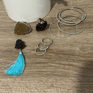 Smoky quartz ring Druzy Diamond eternity bands Buddha Charm Pave cuff bracelets